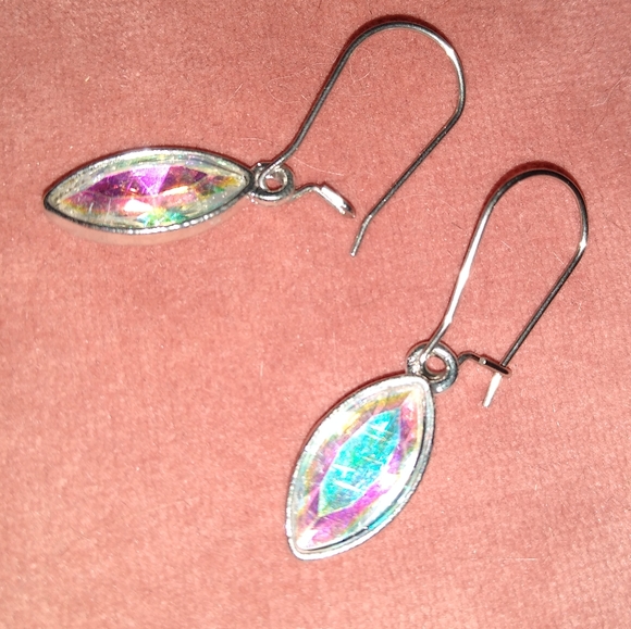 Rainbow Marquis Sparkle Charm Earrings AB Aurora Borealis Rhinestone Minimalist - Picture 2 of 8